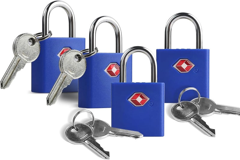 UP Security TSA Approved Locks for Luggage 4 Pack, TSA Locks for Luggage Travel Accessories, Small Padlock with Key, Weatherproof Outdoor Use Keyed Mini Padlock for Suitcase, Backpack, Bag, Zipper - Image 1